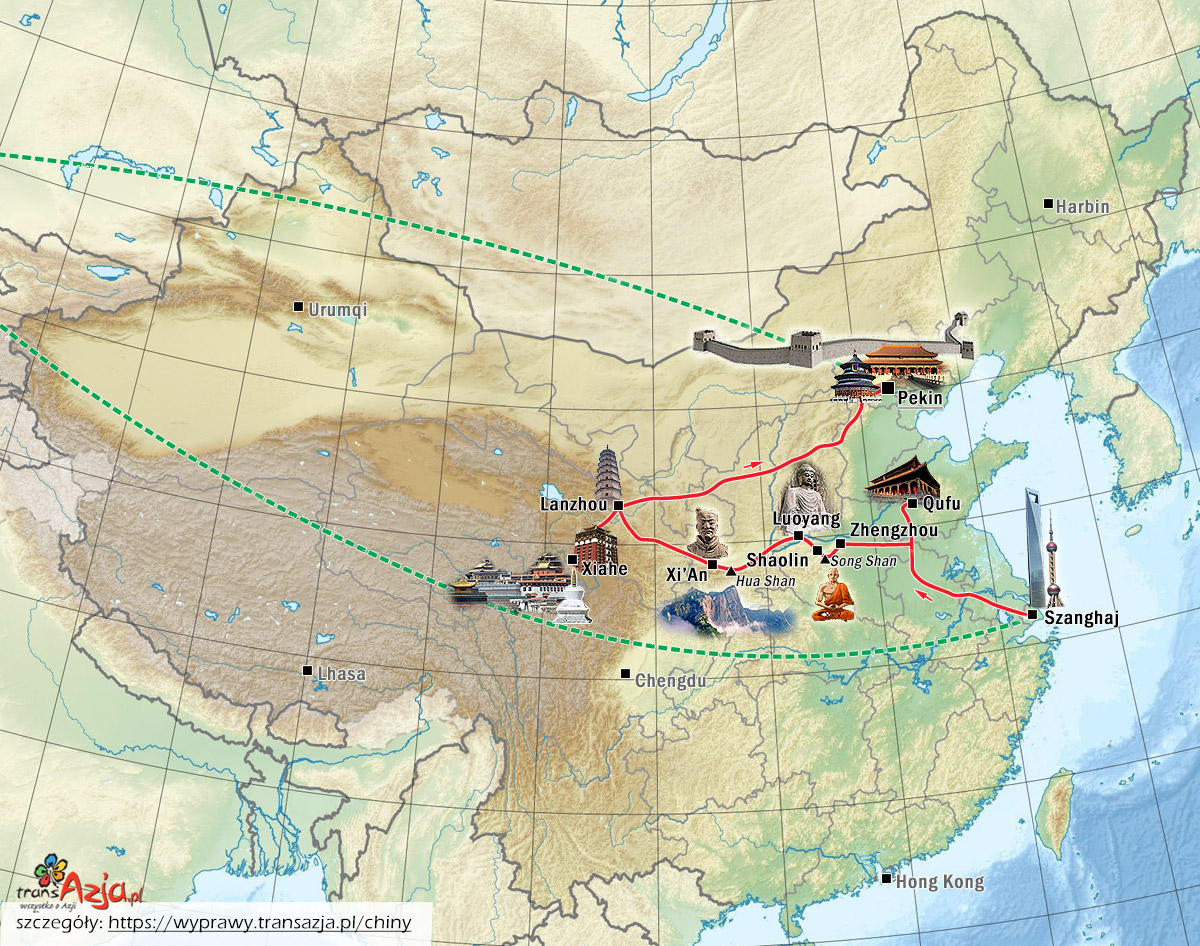 Wycieczka do Chin: mapa wyjazdu Chin, od Szanghaju po skraj Tybetu, 16 dni | wyjazd z transAzja.pl