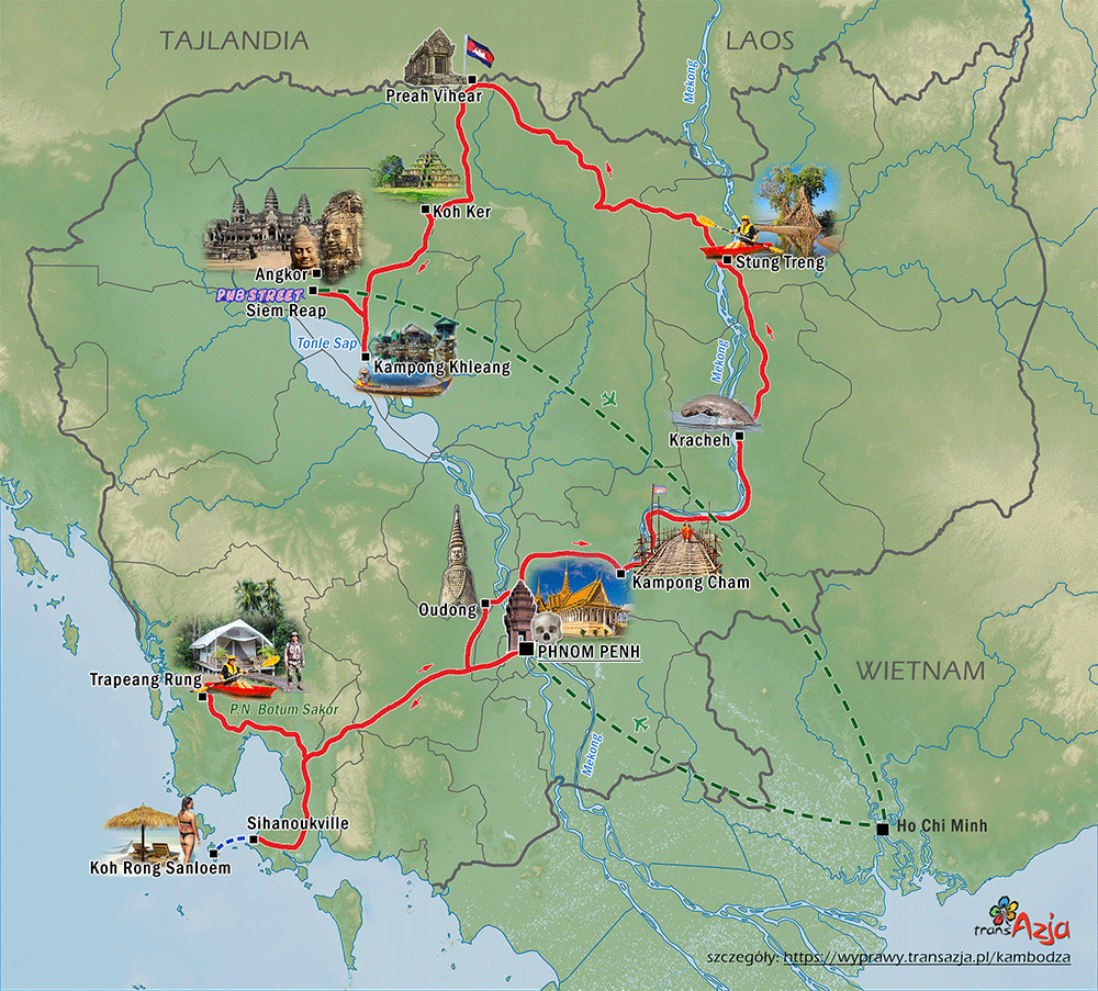 Wycieczka do Kambodzy: mapa wyjazdu Kambodza nieznana, 16 dni | wyjazd z transAzja.pl