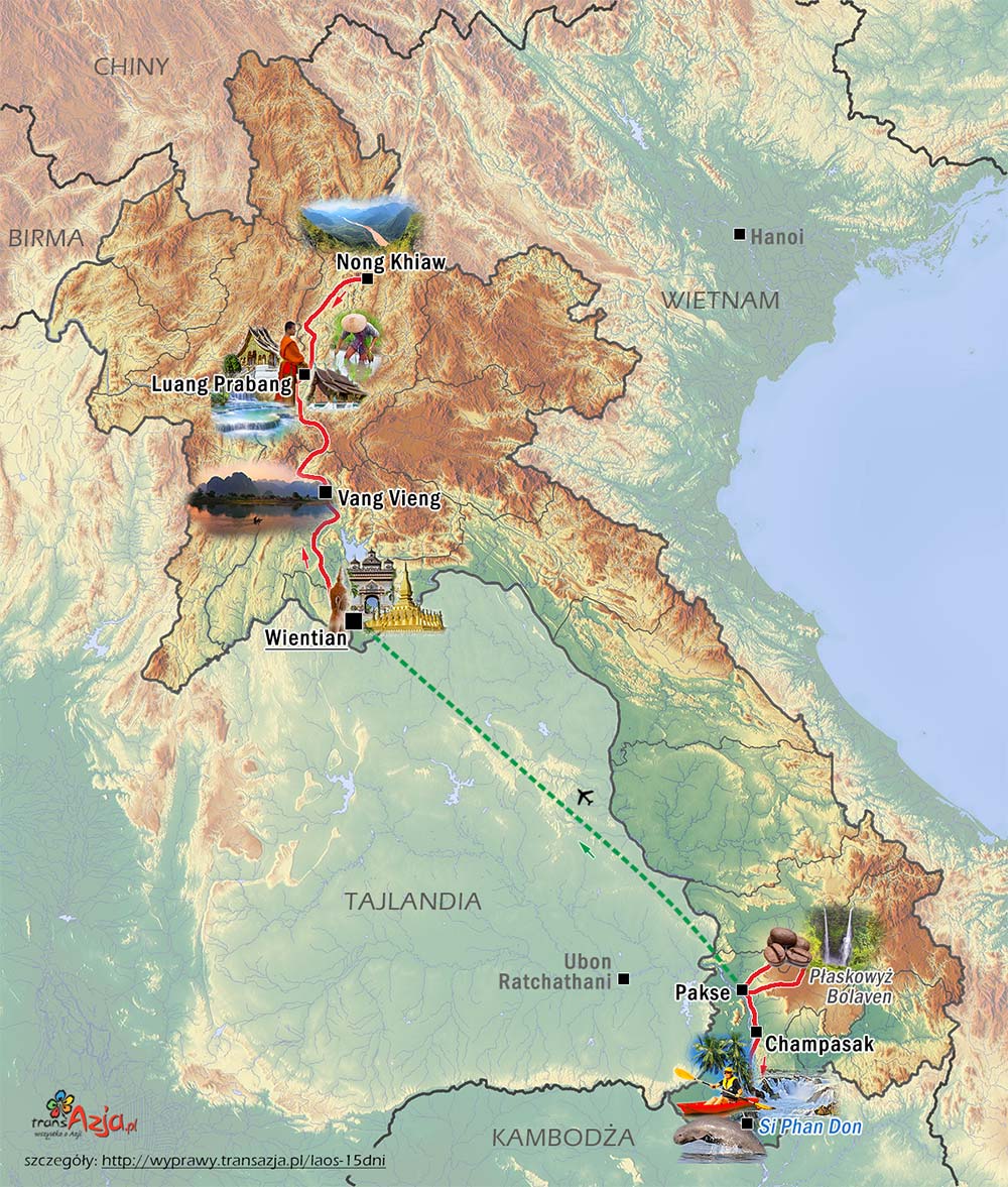 Wycieczka do Laosu: mapa wyjazdu Laos Naturalnie, 16 dni | wyjazd z transAzja.pl