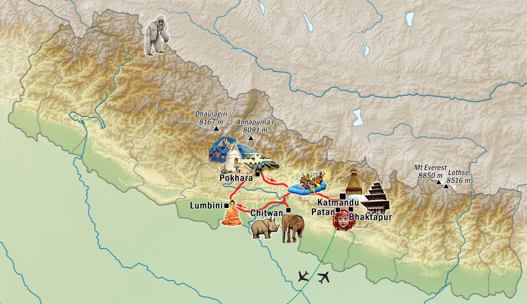 Wycieczka objazdowa do Nepalu - mapa wyjazdu 13 dni | wyjazd z transAzja