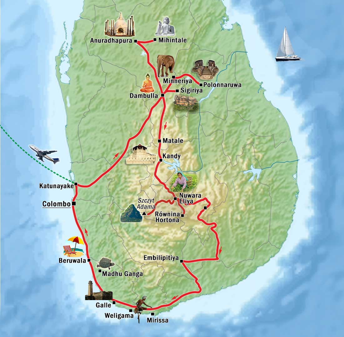 Wycieczka na Sri Lankę: mapa wyjazdu Sri Lanka, tropikalna sie-lanka, 14 dni | wyjazd z transAzja.pl